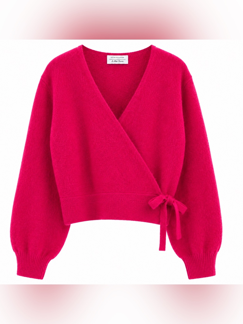 & Other Stories Red Wrap V-Neck Tie Knit Sweater